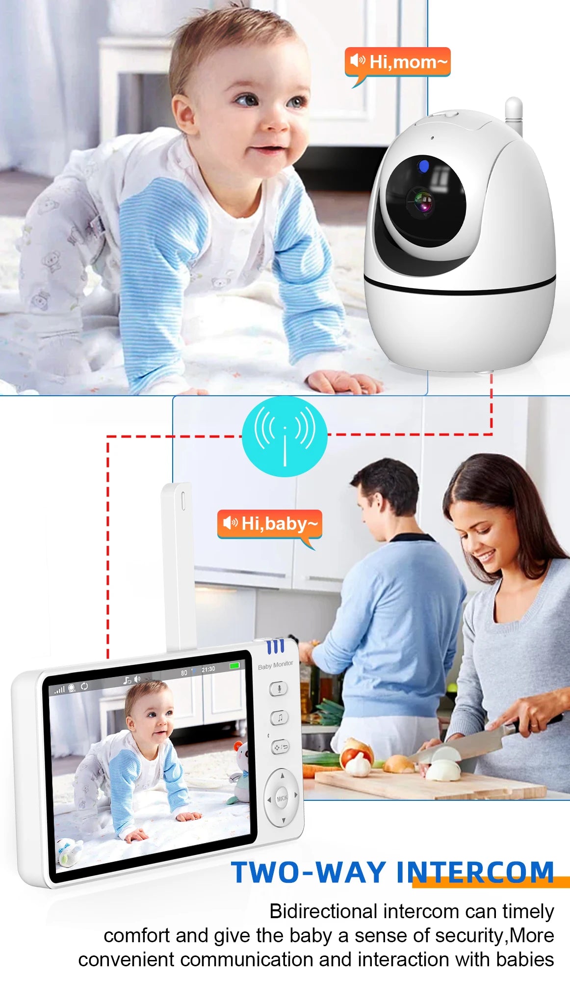 5" HD Video Baby Monitor with PTZ Camera – Night Vision, Two-Way Audio & Temperature Alert