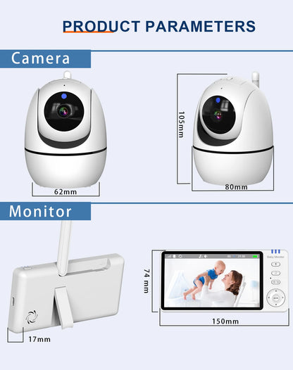 5" HD Video Baby Monitor with PTZ Camera – Night Vision, Two-Way Audio & Temperature Alert
