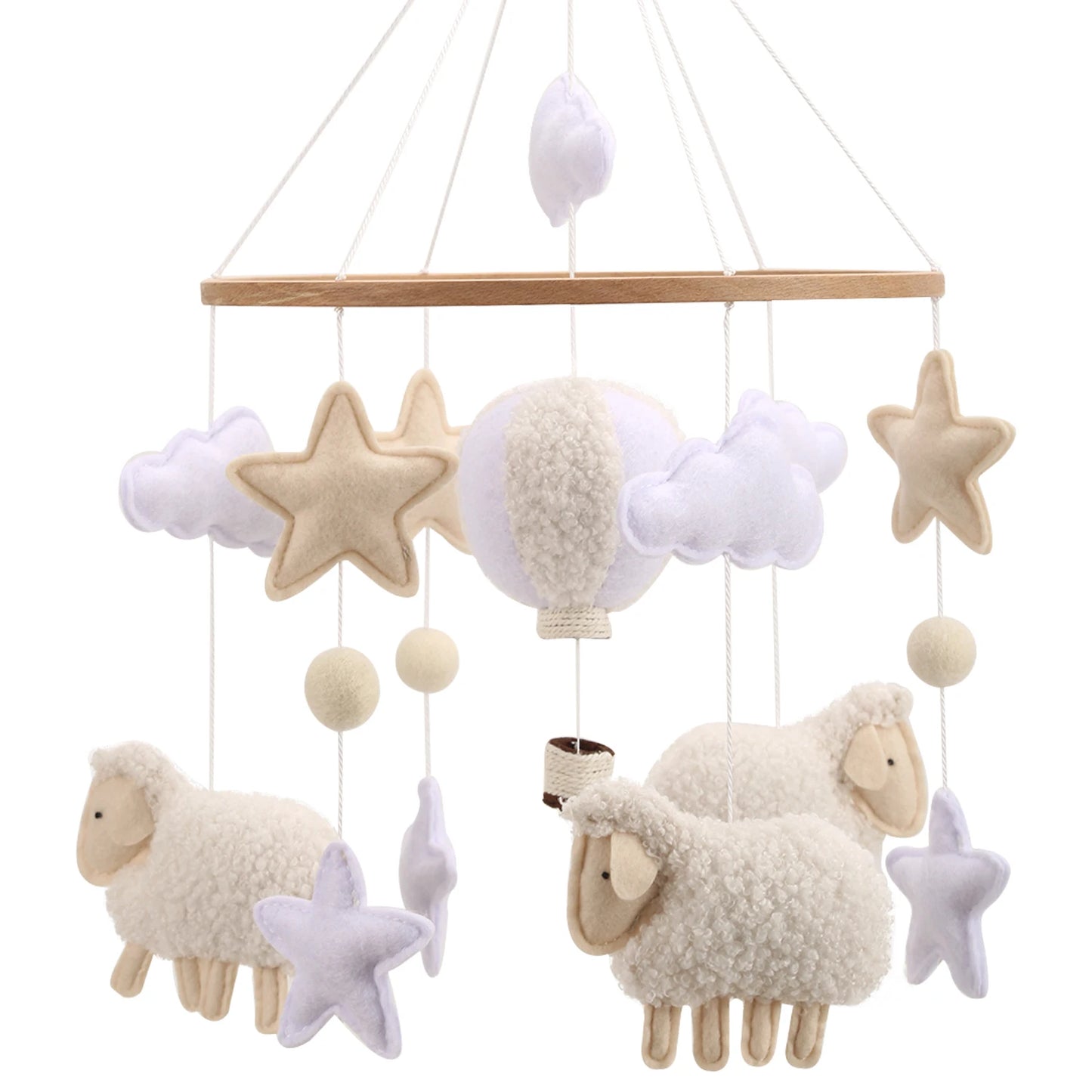 Boucle Sheep & Balloon Baby Nursery Mobile – Neutral Crib Mobile for Newborns, CE Certified