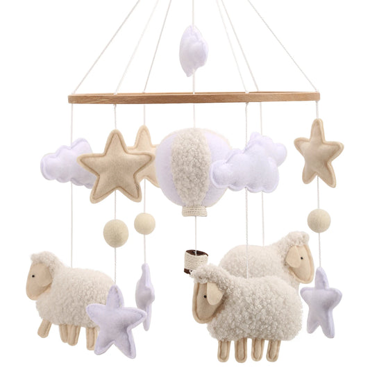 Boucle Sheep & Balloon Baby Nursery Mobile – Neutral Crib Mobile for Newborns, CE Certified