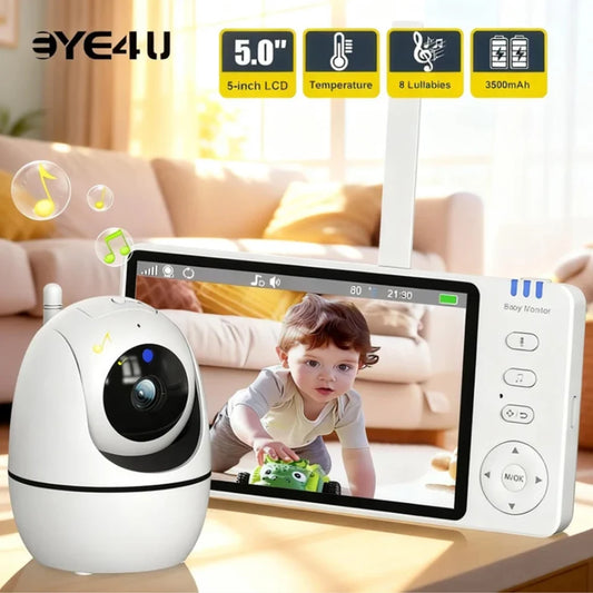 5" HD Video Baby Monitor with PTZ Camera – Night Vision, Two-Way Audio & Temperature Alert