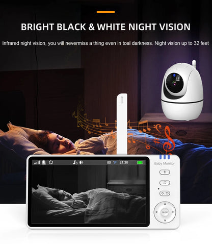 5" HD Video Baby Monitor with PTZ Camera – Night Vision, Two-Way Audio & Temperature Alert