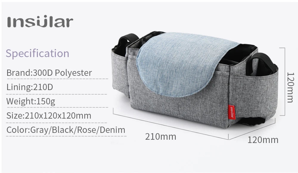 Insulated Baby Bottle Bag & Diaper Organiser – Stroller Mummy Bag for Milk Bottle Storage