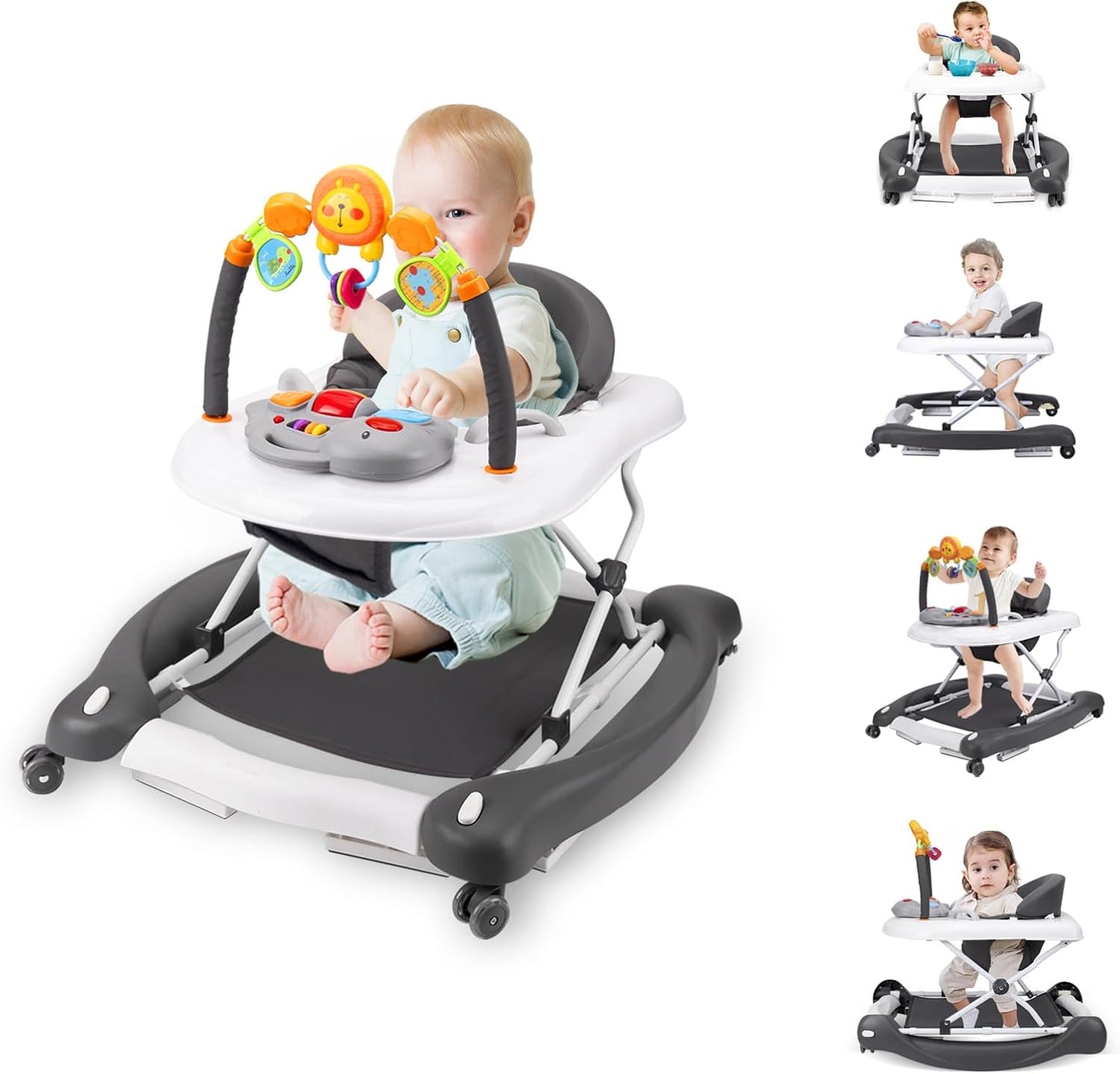 5-in-1 Adjustable Baby Walker with Bouncer, Music & Feeding Tray image 1