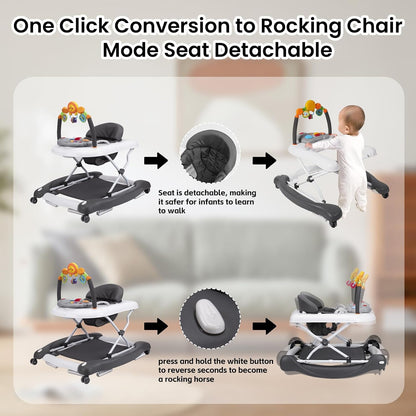 5-in-1 Adjustable Baby Walker with Bouncer, Music & Feeding Tray image 4