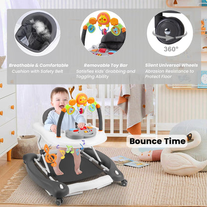 5-in-1 Adjustable Baby Walker with Bouncer, Music & Feeding Tray image 5