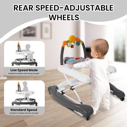 5-in-1 Adjustable Baby Walker with Bouncer, Music & Feeding Tray image 7