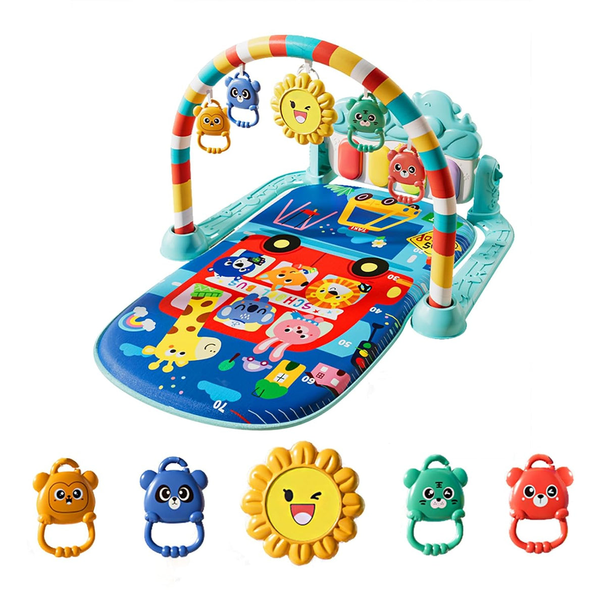 Musical Baby Piano Play Gym with Lights & 5 Hanging Toys