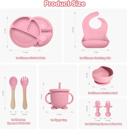 8-Piece Silicone Baby Feeding Set – Pink image 3