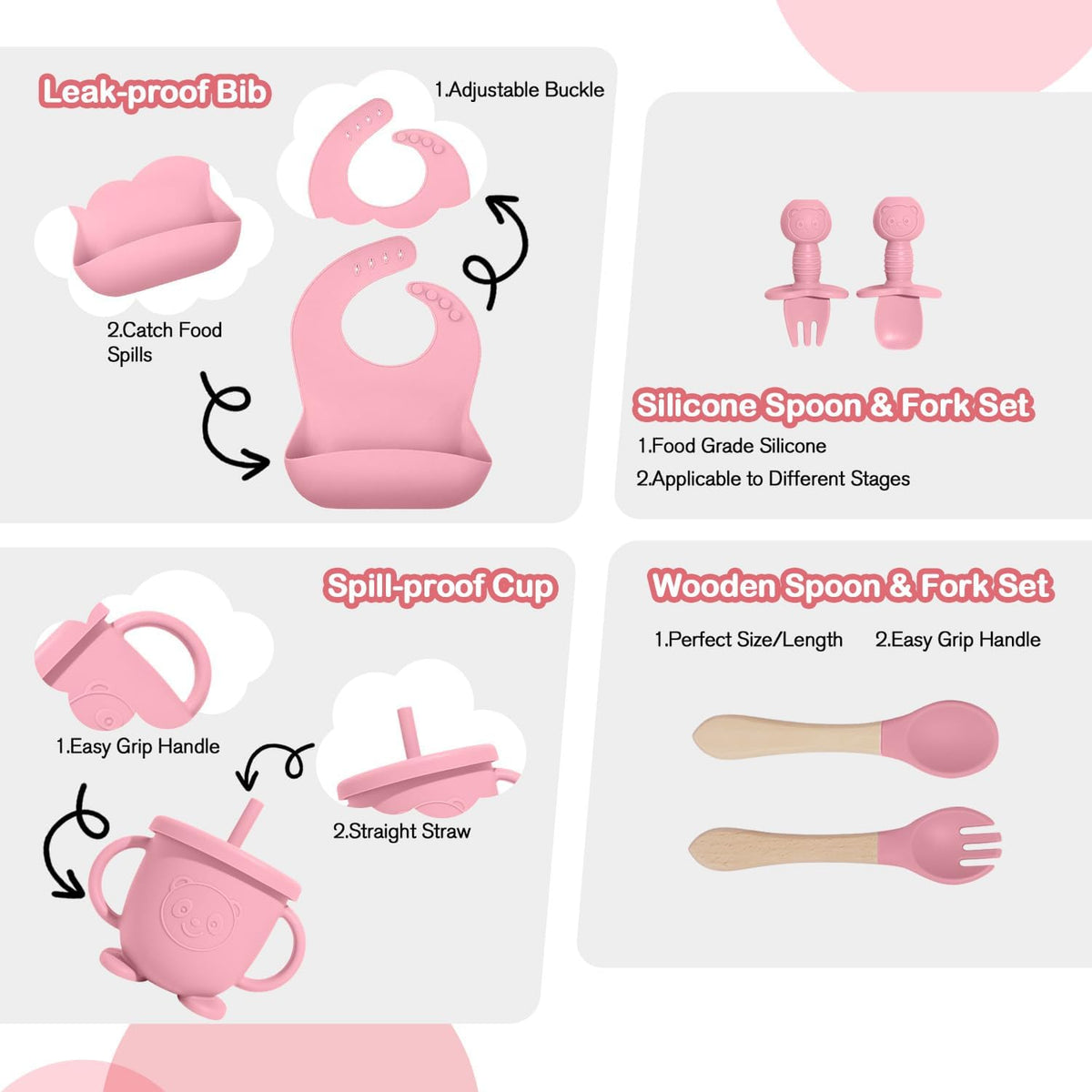 8-Piece Silicone Baby Feeding Set – Pink image 7