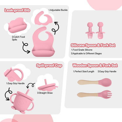 8-Piece Silicone Baby Feeding Set – Pink image 7