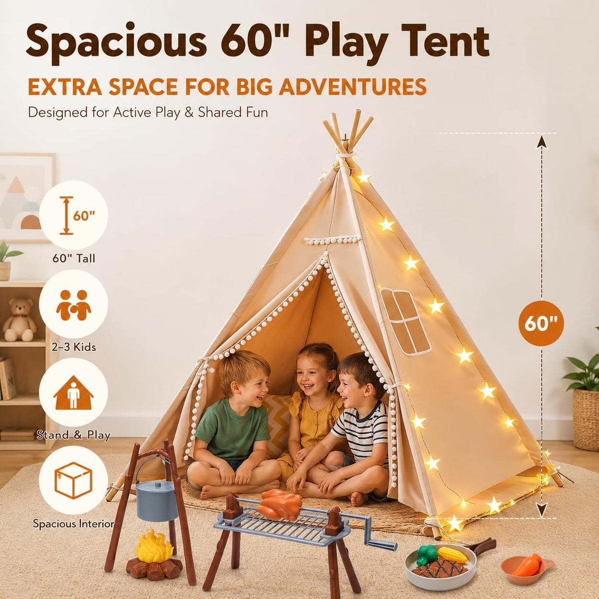 Foldable Kids Teepee Play Tent & Indoor Playhouse image 2