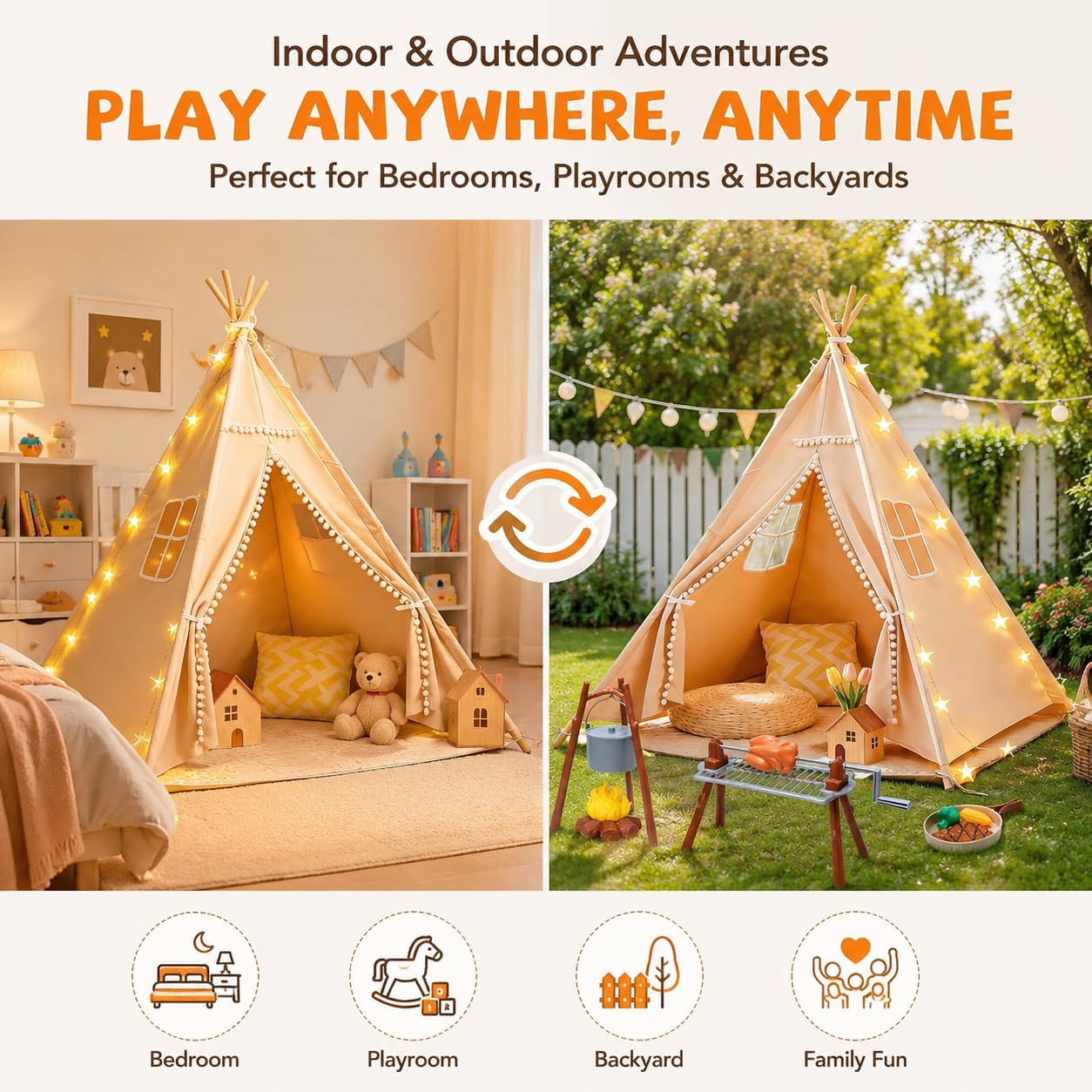 Foldable Kids Teepee Play Tent & Indoor Playhouse image 3