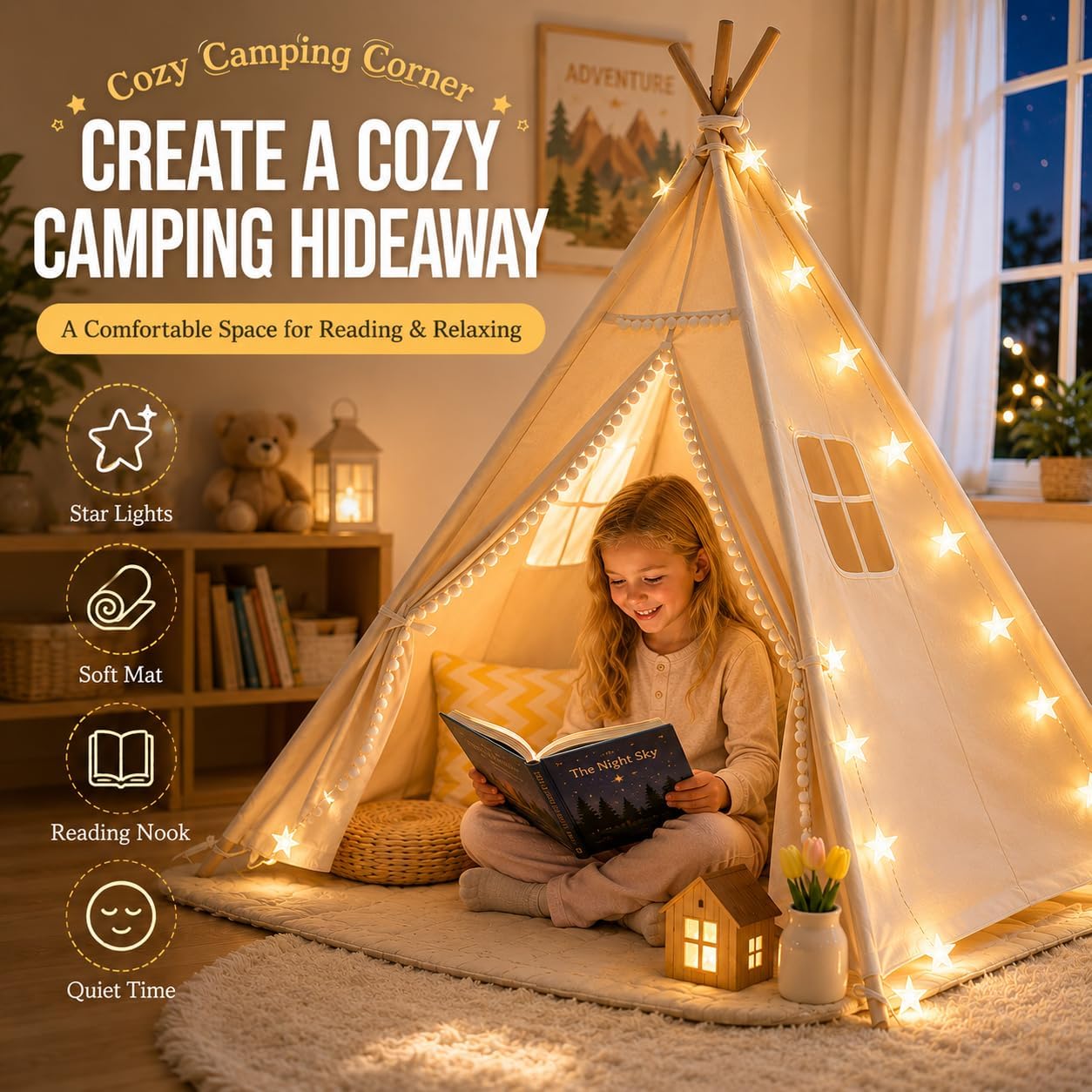 Foldable Kids Teepee Play Tent & Indoor Playhouse image 4